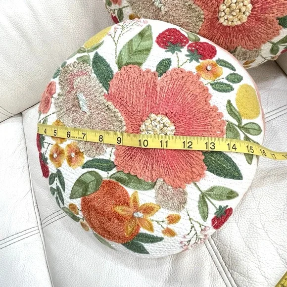 Artistic Accent 100% Cotton Embroidered Flower Summer Decor Boho Pillow Set Of 2 - Picture 8 of 8